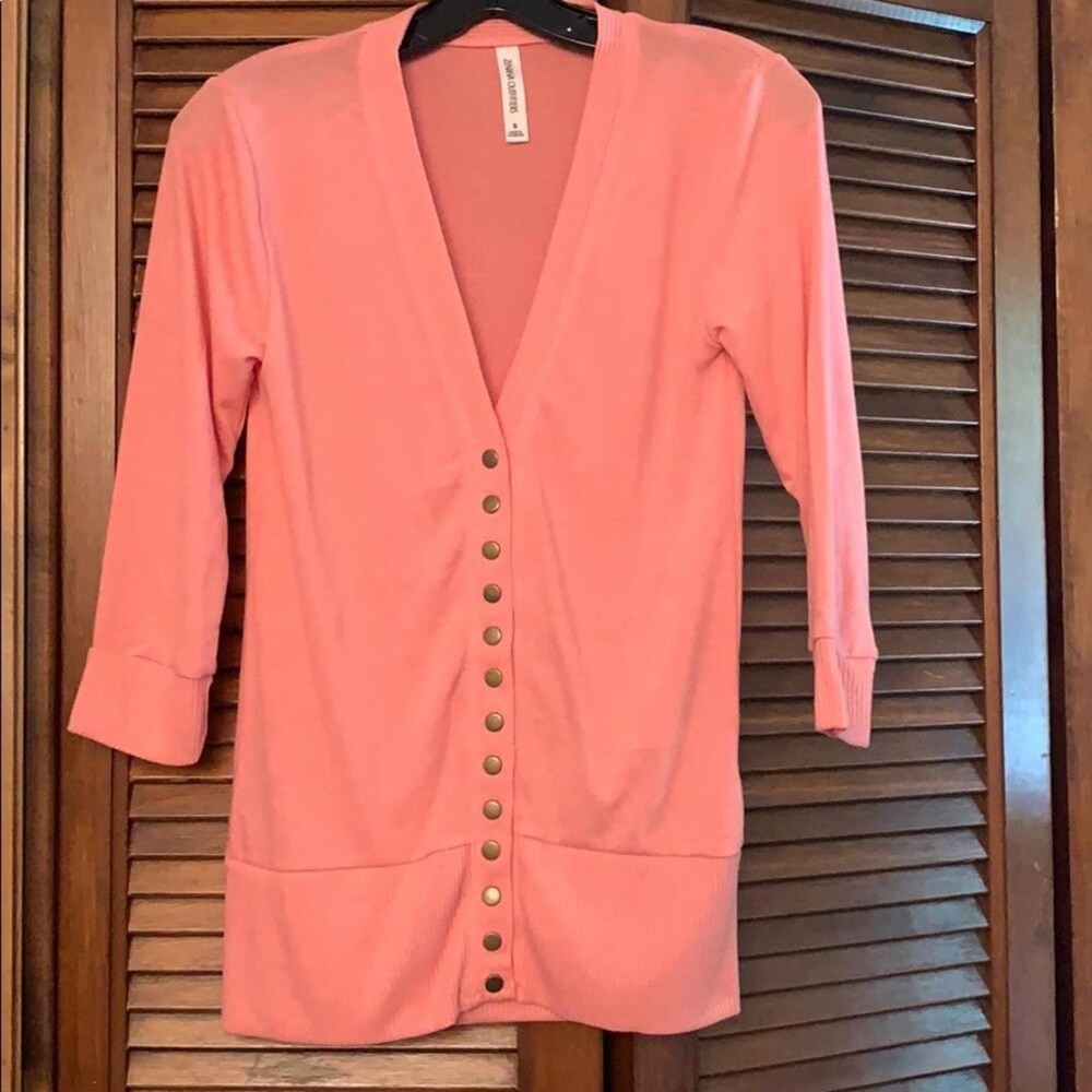 Women’s Small Pink Snap Front Cardigan V-Neck 3/4 Sleeve NWOT